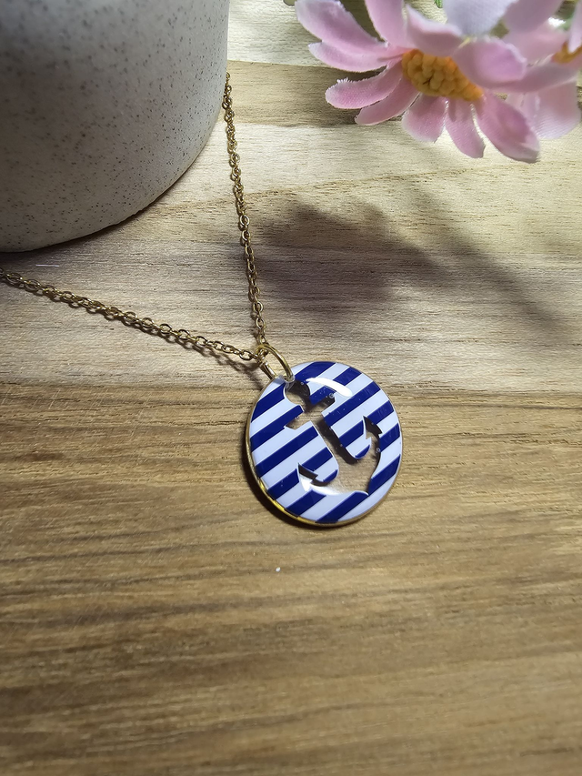 collier -&quot;Un Cœur à la Mer&quot; — L&#039;élégance au rythme des vagues-bleu ancre or