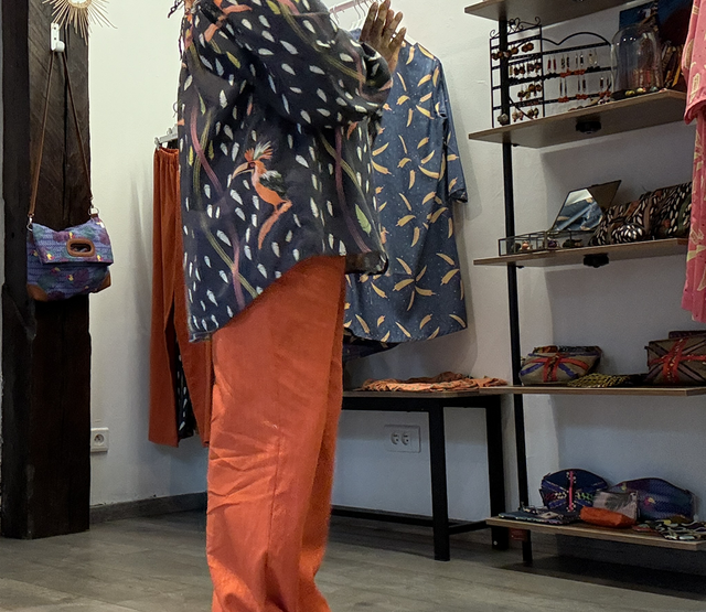 Pantalon Frida en lin Orange élastique à la taille