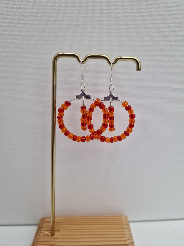 Boucles D'oreilles Créoles Pendantes Acier Perles Rouges Oranges