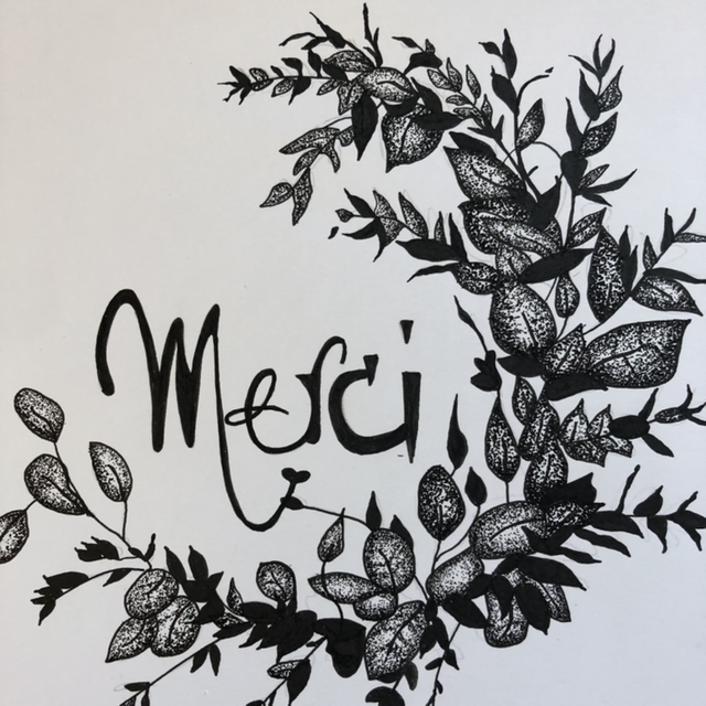 Lettring couronne merci - 22 x 22 cm - encadrement blanc 