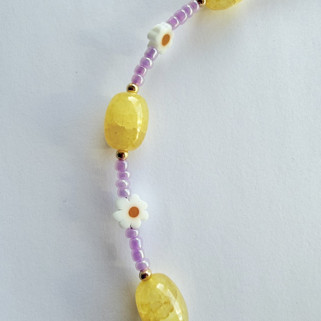 MARGOT - Yellow & Lilac Daisy Beaded Choker Style Necklace