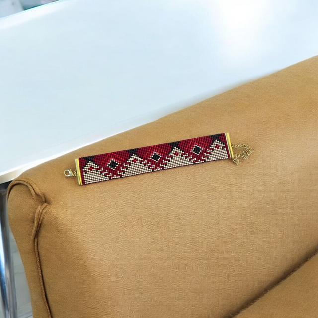 Bracelet large tons rouge, noir et or