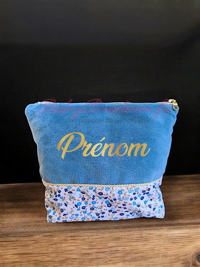 Trousse de toilette Bleu et motif petite fleur