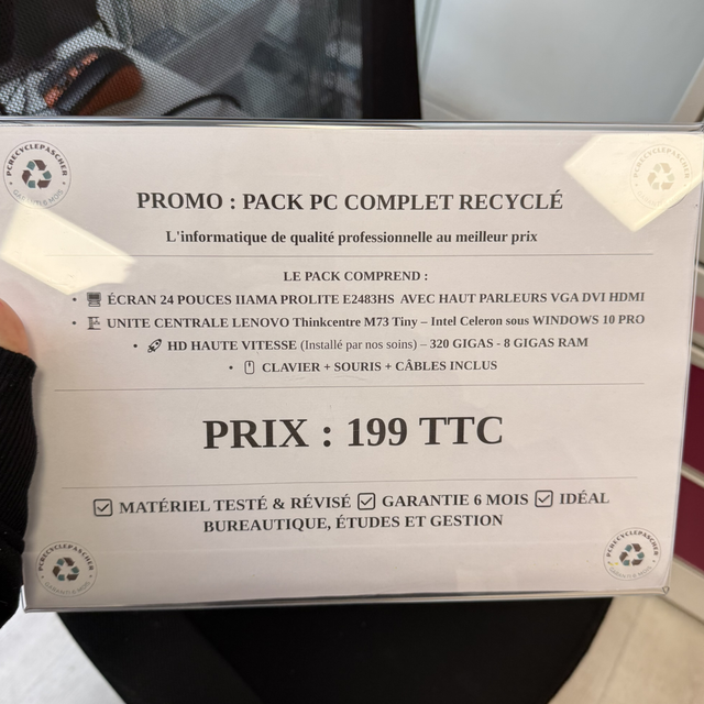 Pack pc  lenovo thinkcentre m73 tiny  + ecran iiama prolite 24 pouces + souris clavier 
