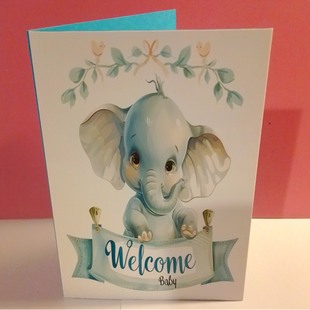Cute Elephant Design New Baby Card Welcome Baby Card - 3 Boy &amp; 4 Girl Designs