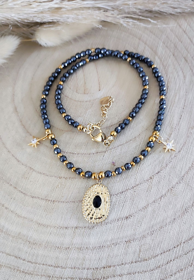 Collier "Confiance en soi" Hématite facettée