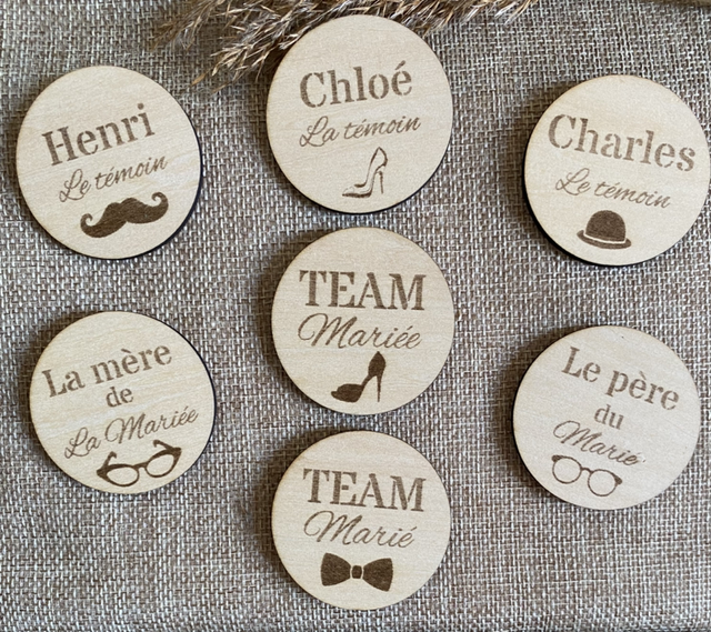 Badge mariage en bois