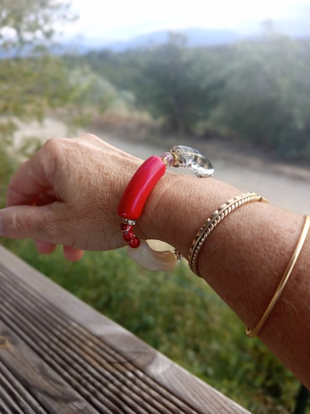 Bracelet perles tubes Arya tacheté transparent Maanik