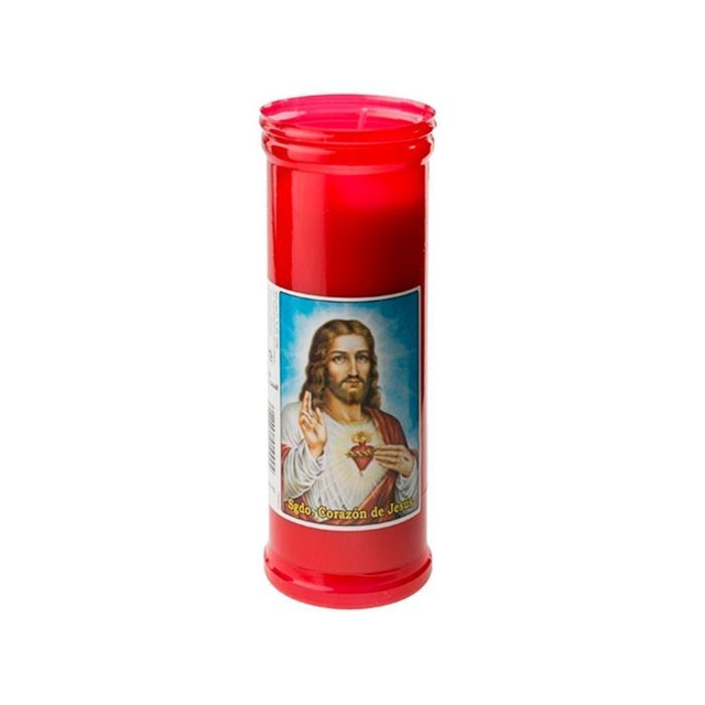 Velones Sagrado Corazón de Jesús 19cm Rojo