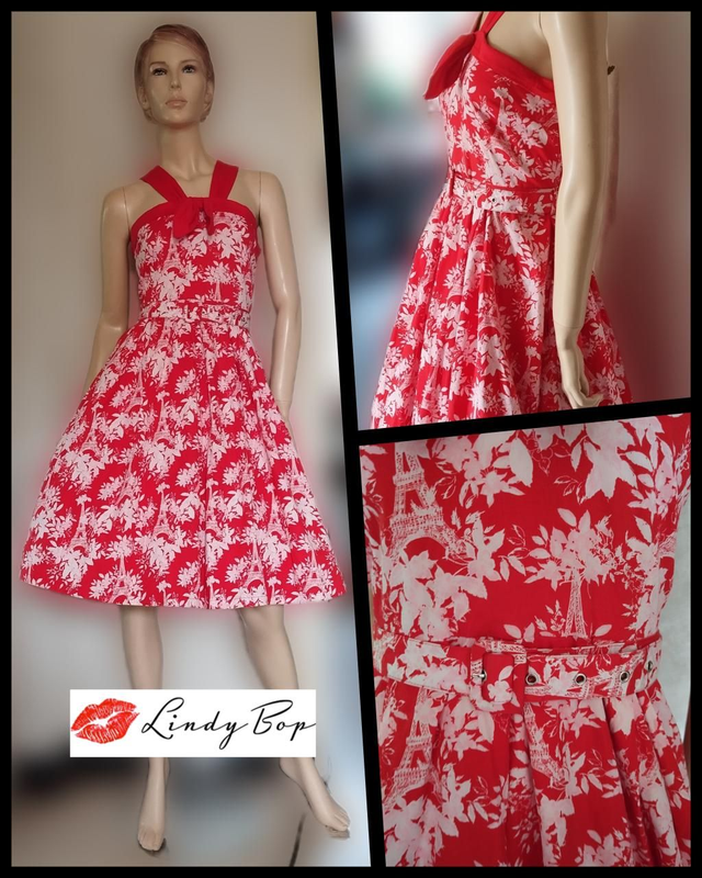 Robe Lindy Bop Bailee Eifeel Floral Red T44