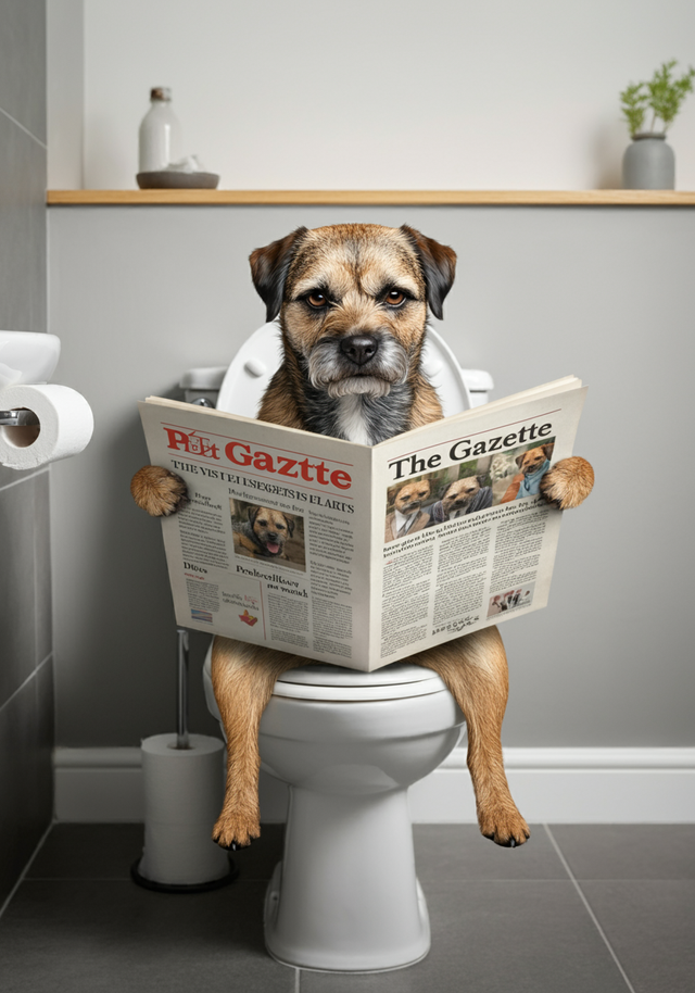 Border Terrier on the Toilet Framed Canvas