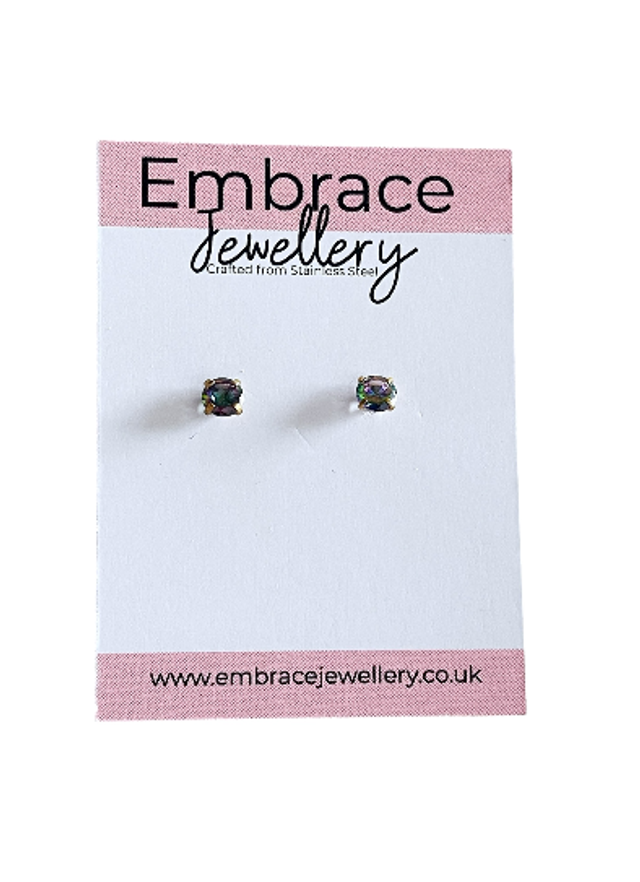 Dark Iridescent Mini Comfort Back Studs (gold plated stainless steel)