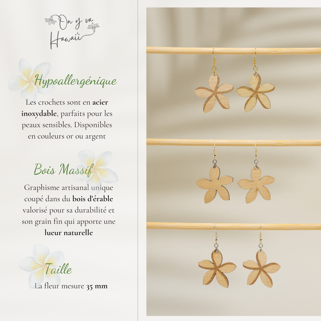 Boucles d'oreilles en bois / Wood Earrings - Pua Melia ʻAlohi
