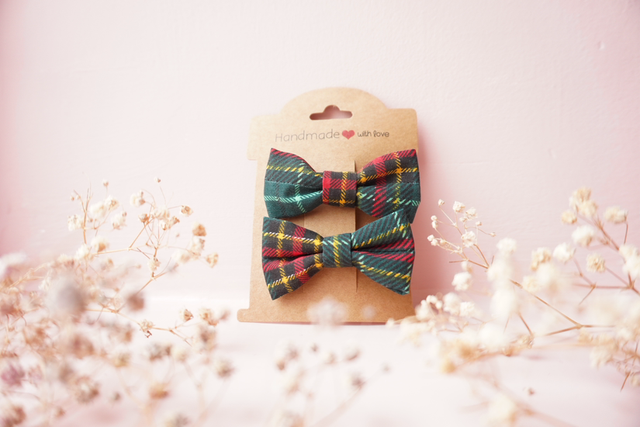 Green Tartan Mini Bow 2 Pack