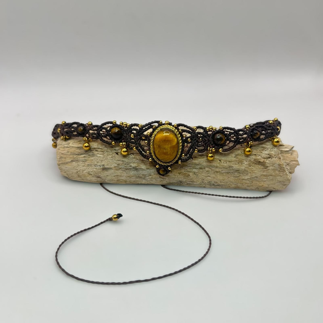Collier FUEGO – Œil de tigre &amp; micro-macramé