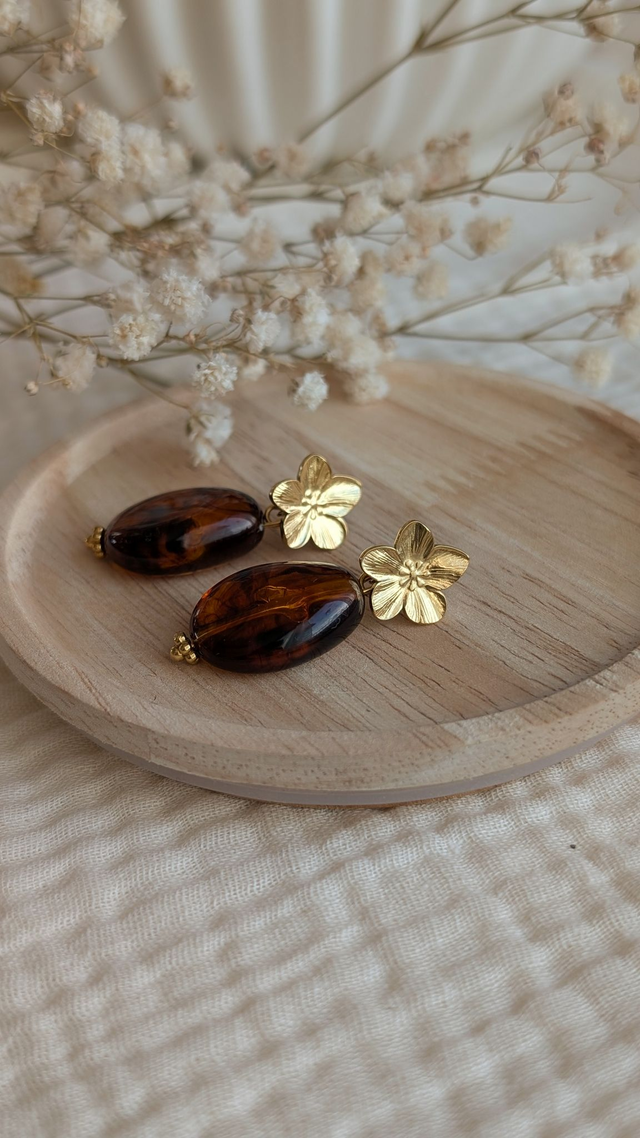 Boucles d'oreilles JEANNETTE ambré marbré