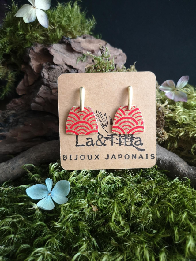 Boucles d'oreilles - puces - papier washi - vague - La&Titia 