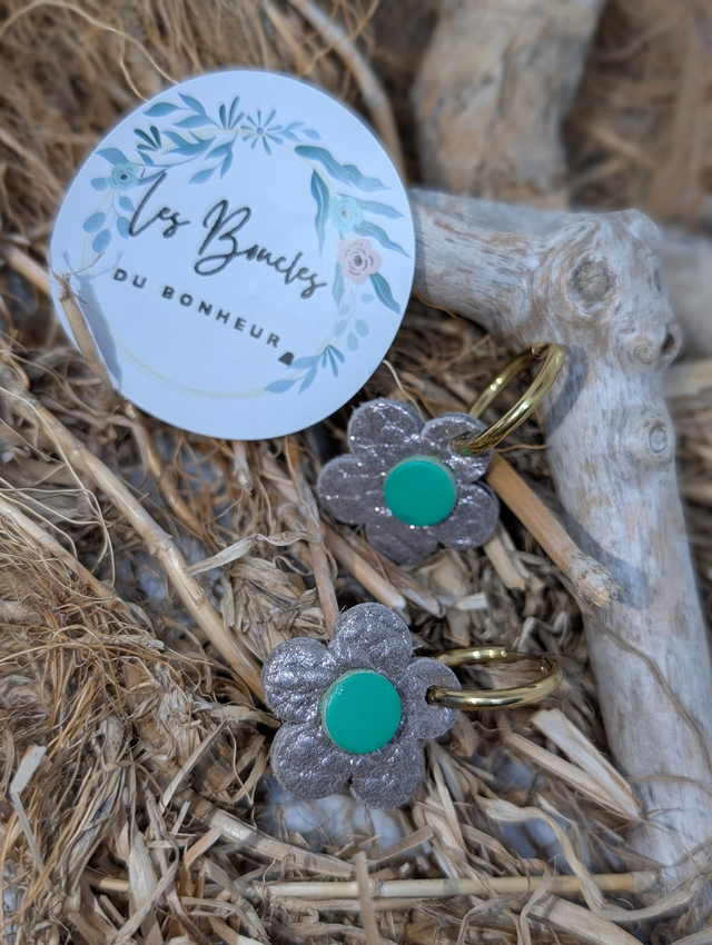 Creoles marguerite gris vert 