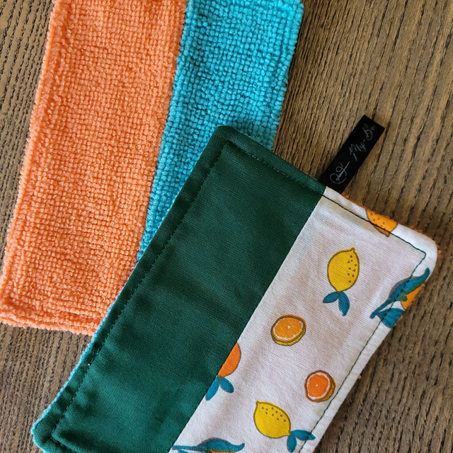 Coton lavable rectangle : Agrumes, orange, vert