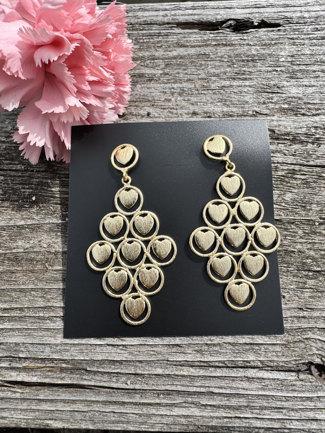 Heart design dangler earrings in brass