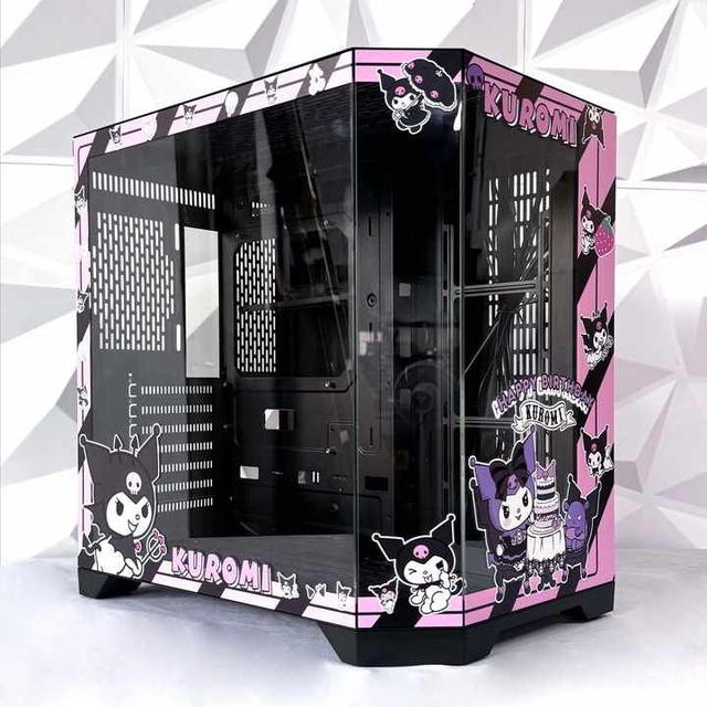 Boîtier PC Gamer Custom Kuromi – ATX à Tour Médiane avec Fenêtre en Verre Trempé | Design Kawaii & Performant