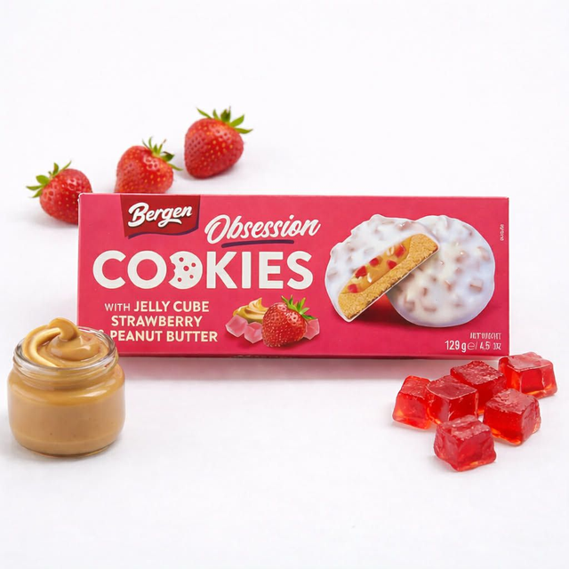 Bergen Cookies Cube Fraise &amp; Beurre Cacahuète 128g