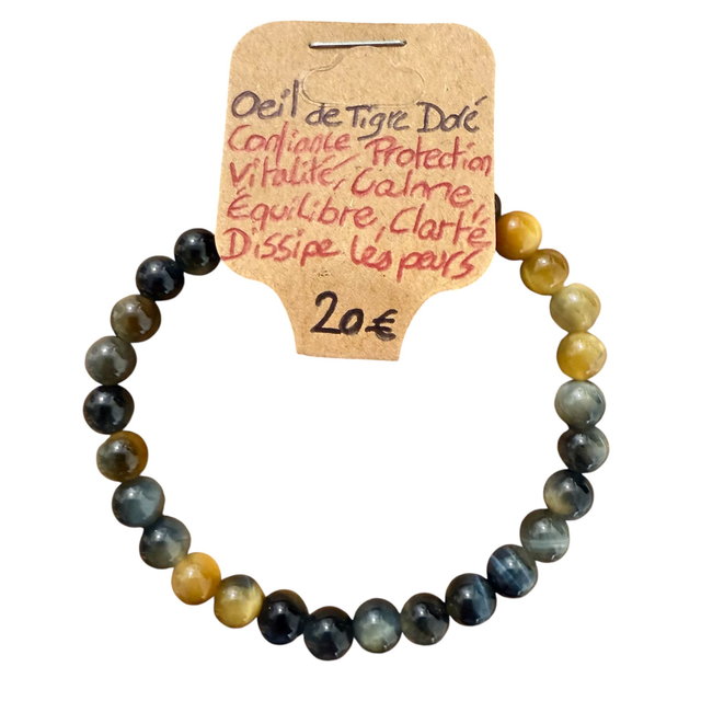 Bracelet Oeil de Tigre Doré ~ 6 mm 