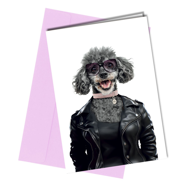 #168c Poodle Rock Chick Dog Card