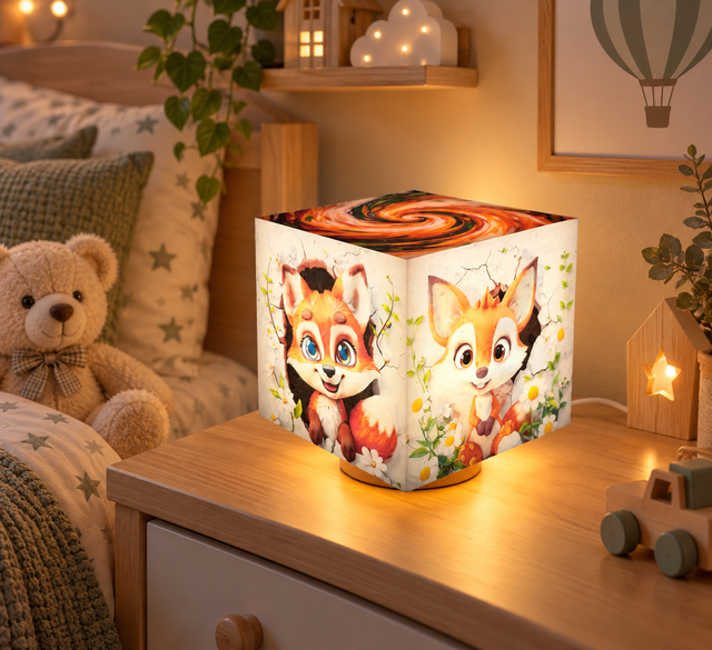 Lampe d'ambiance en cire 10x10cm - "Renards"