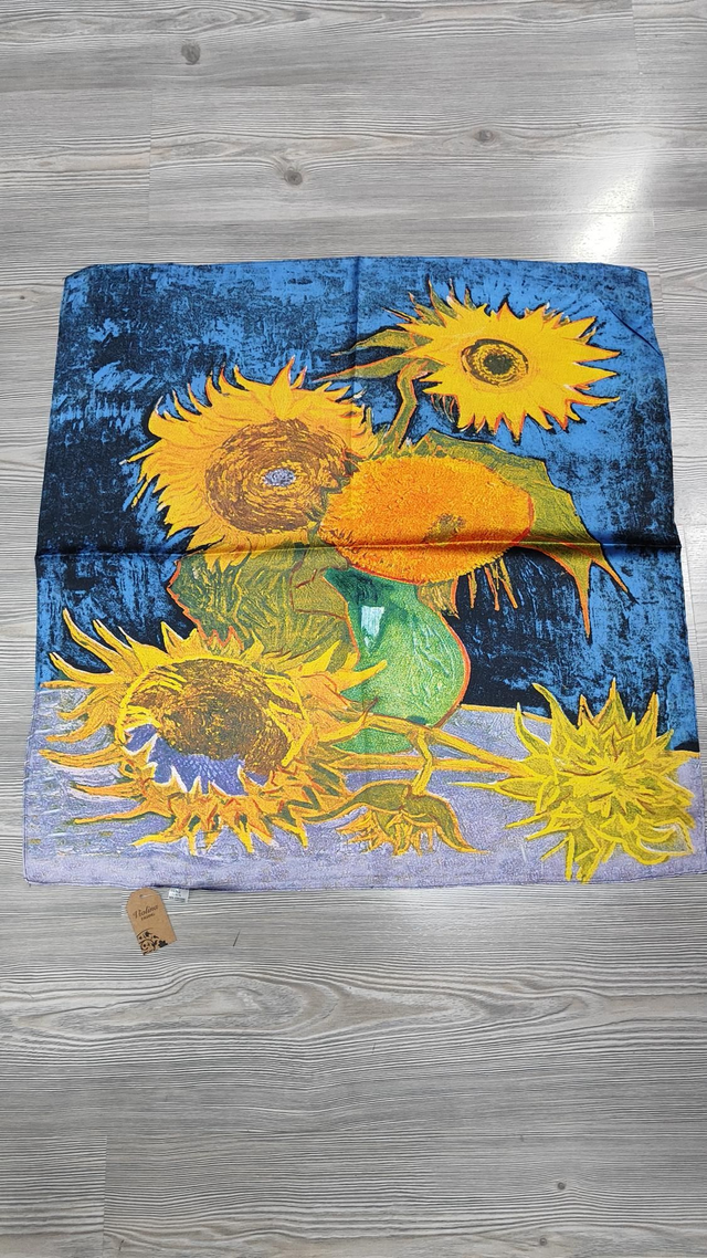 Foulard quadrato girasoli di Van Gogh sfondo blu 