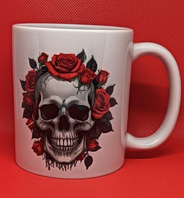 Custom Printed Skulls and Roses Coffee Mug