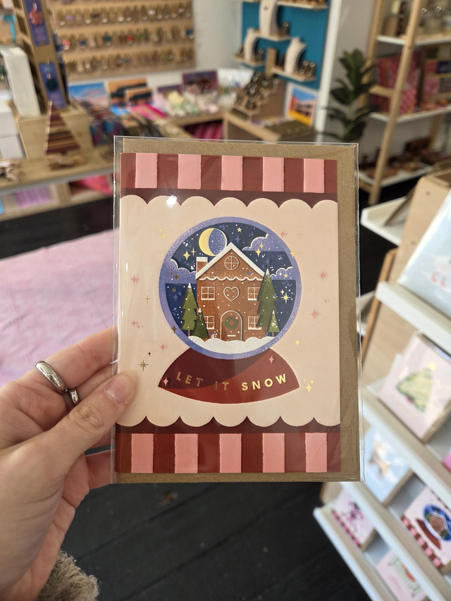 Let It Snow Snowglobe Christmas Gold Foil Greetings Card - EV-045