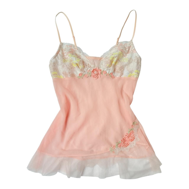 Japanese brand coquette pink floral appliqué lace embroidered cups cami