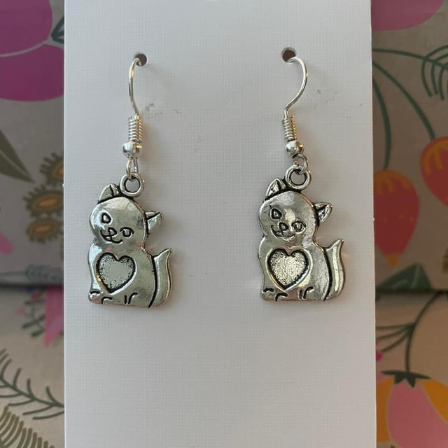 Cat earrings on silver plated ear hooks 