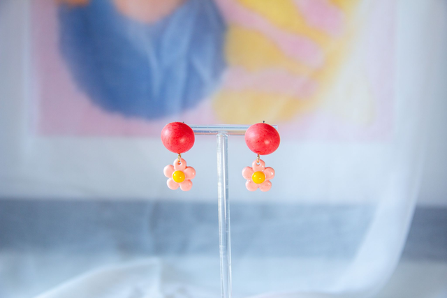 Retro Flower Earrings - Handmade Pink and Red Dangle Earrings