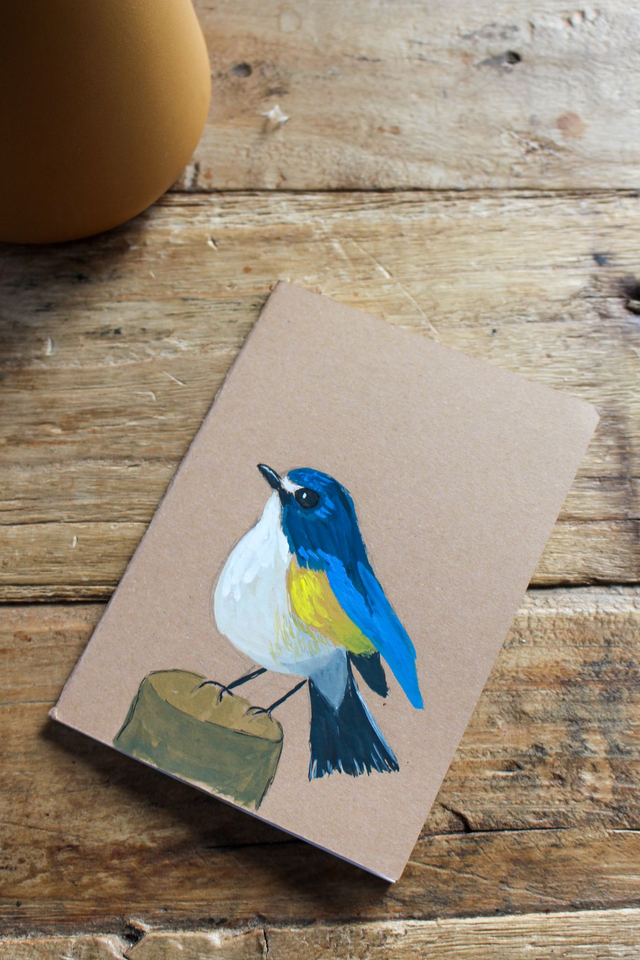 Petit carnet A6 couverture illustrée à la gouache Petit oiseau bleu