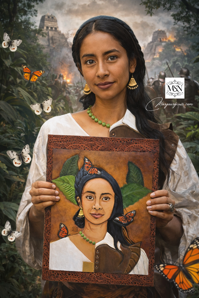 La Malinche, portrait en cuir repoussé