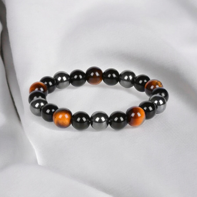 Bracelet Triple Protection en Œil de Tigre, Hématite et Obsidienne Noire