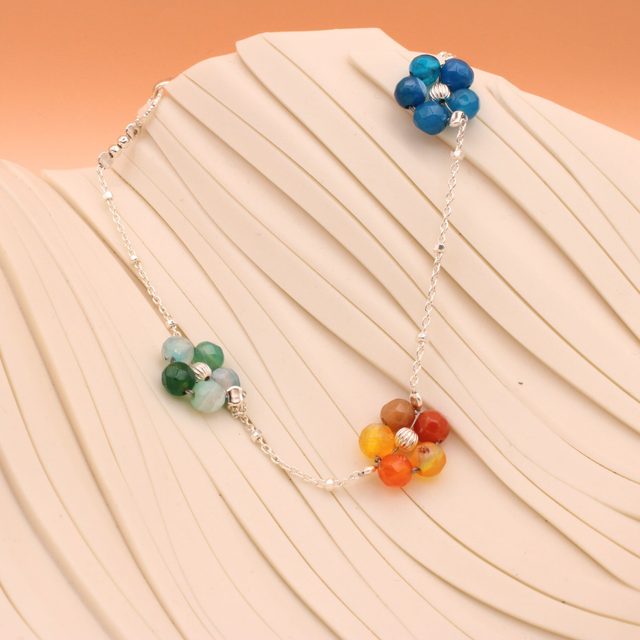 Sterling silver and agate flower bracelet