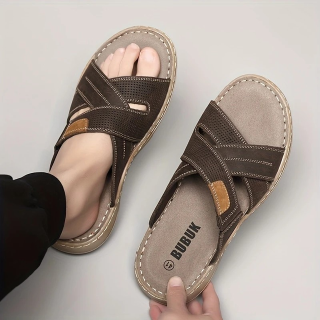 Men's Genuine Leather Slide Sandals