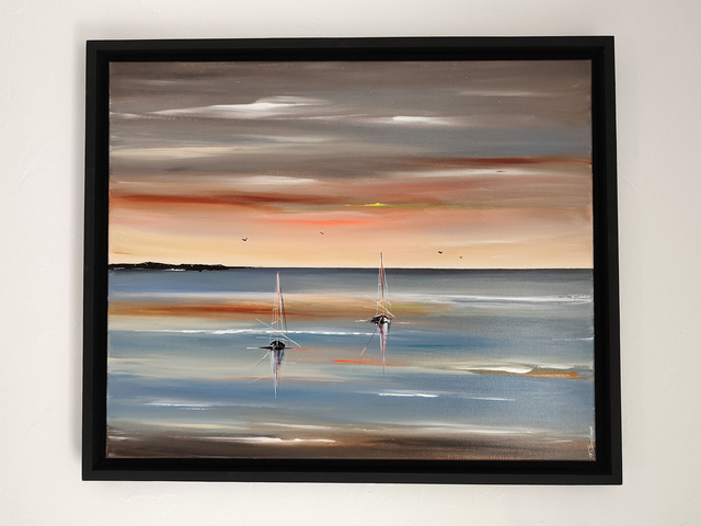 tableau Moderne abstrait - art contemporain - marine colorée bateaux voiliers