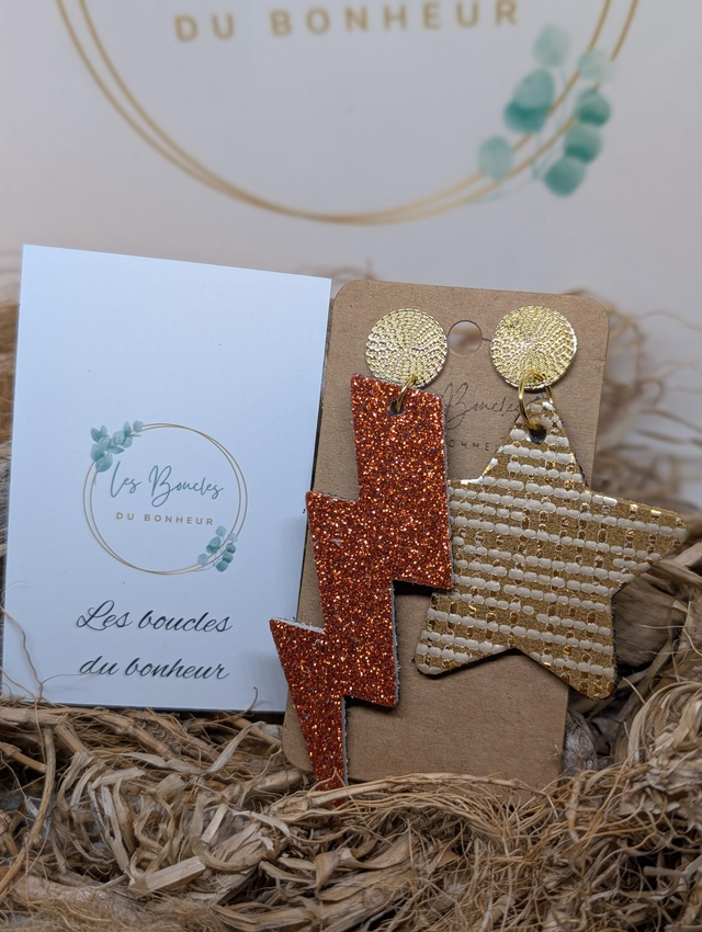 Boucles d'oreilles Asymétrique ginger paillettes doré bm064