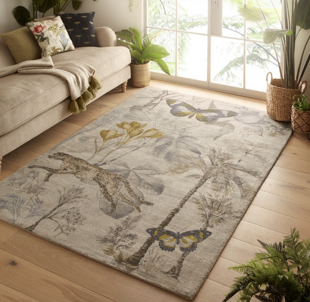 Clarke and Clarke Botany Charcoal 120x170cm