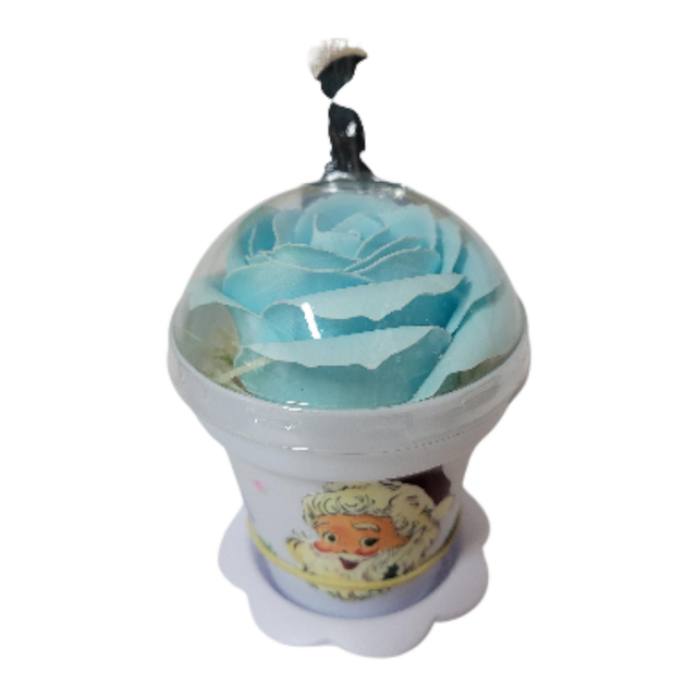 Rose de savon bleu en pot de Noël 
