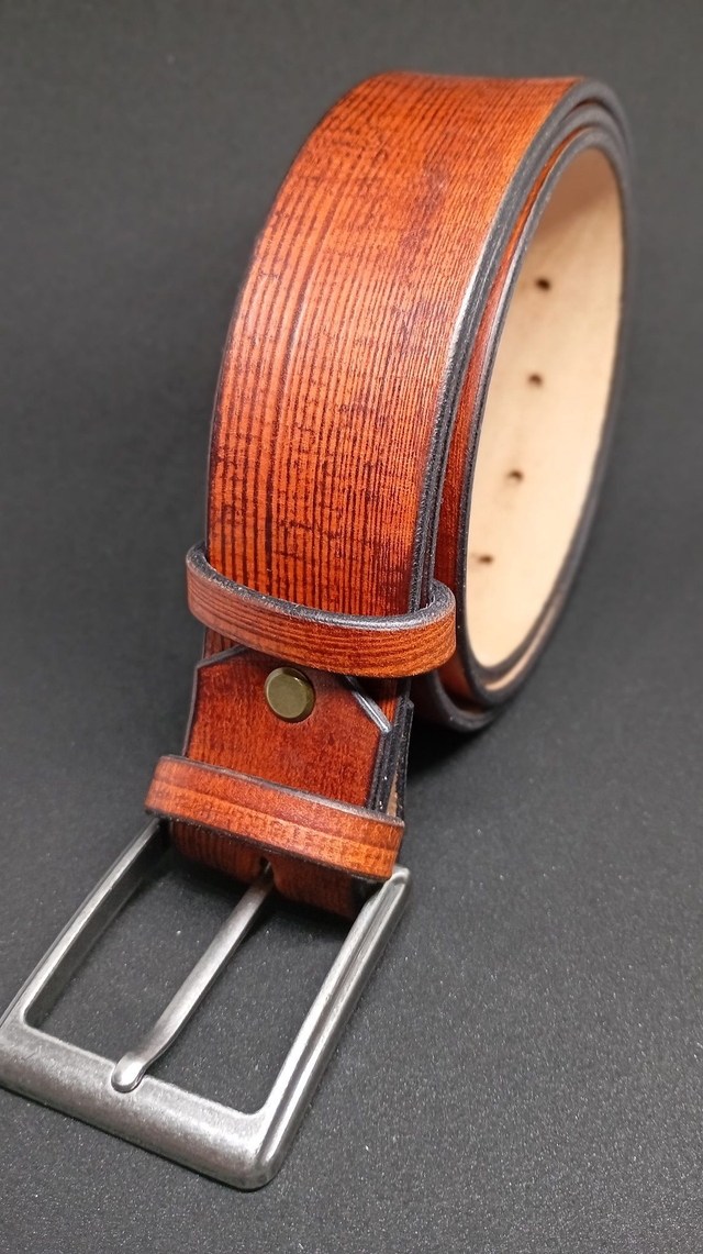 Ceinture 40 mm marron motif bois