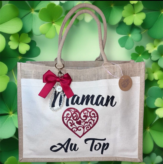 Cabas toile Xl  personnalisé  MAMAN AU TOP 