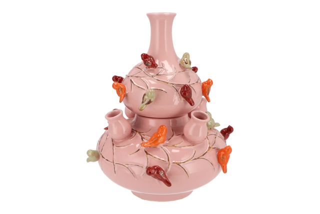 Bird vase light pink bubbles L