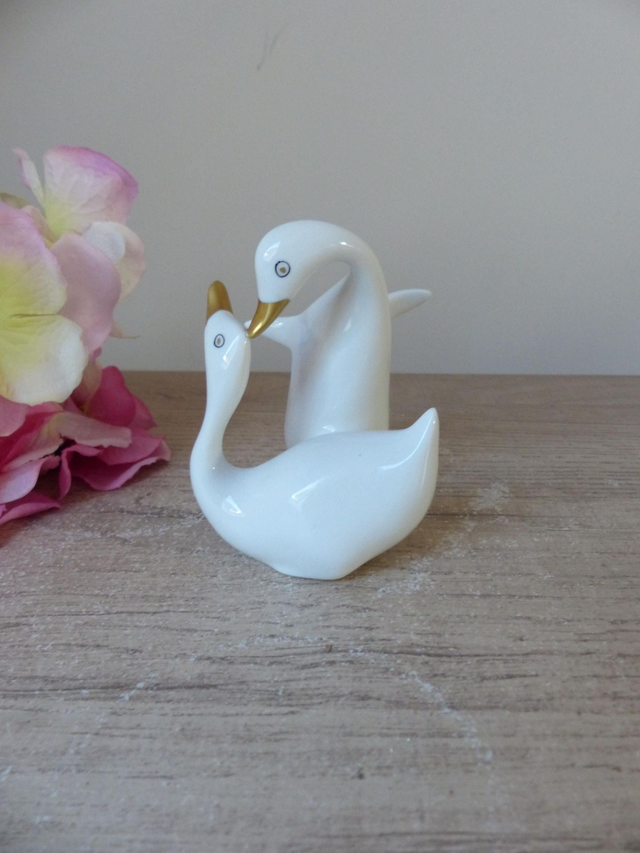 Figurine de cygnes Hollohaza porcelaine blanche, sculpture d'oiseaux porcelaine style art déco hongrois, cadeau mariage, fête, anniversaire