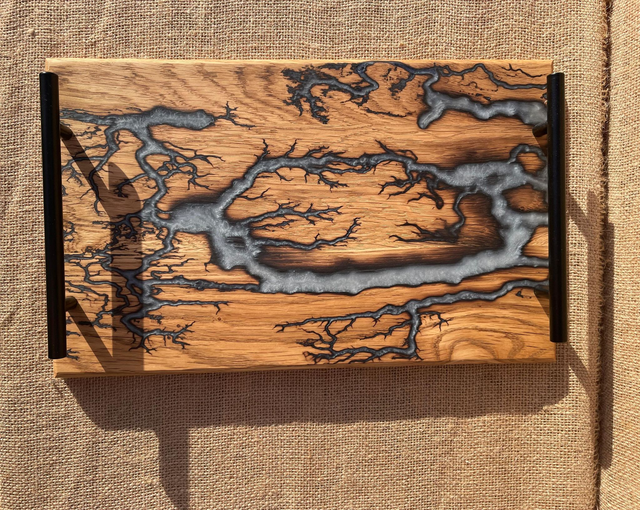 Plateau électrique chêne et résine nacrée #1