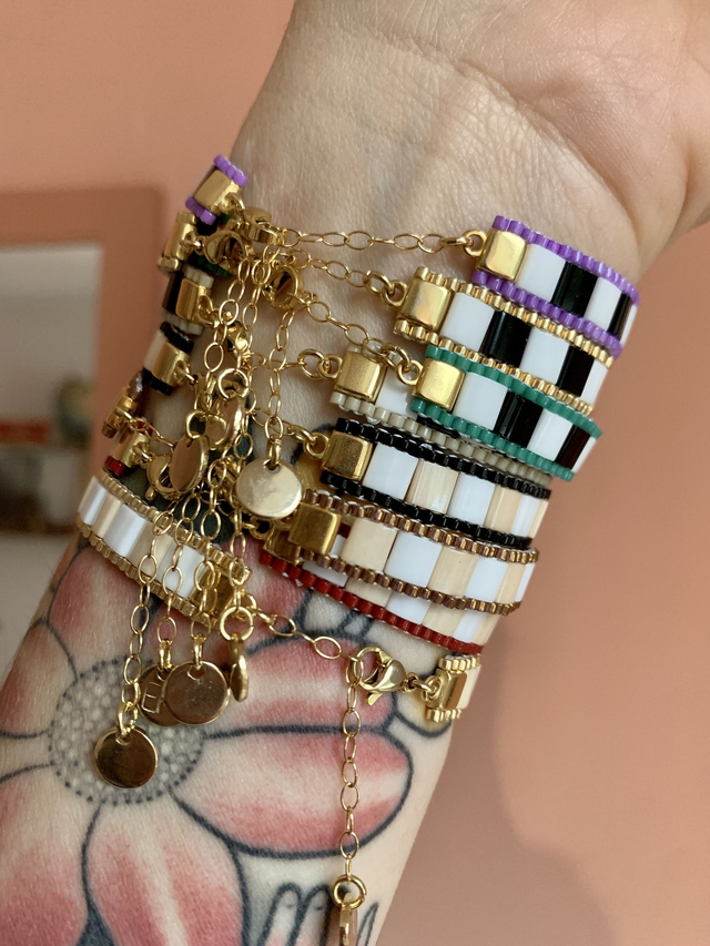 Bracelets damier - Beige et blanc - Variantes